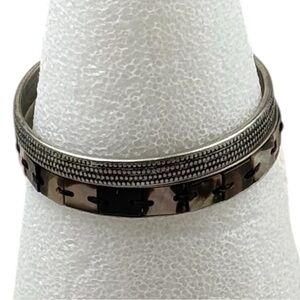 Vintage Tortoiseshell Resin Silver Tone Bangle Bracelet Set 7.75” Retro Stacking